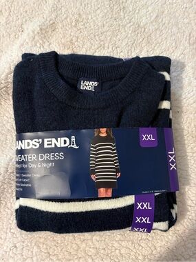 Lands' End Women’s Navy & White Striped Sweater Dress